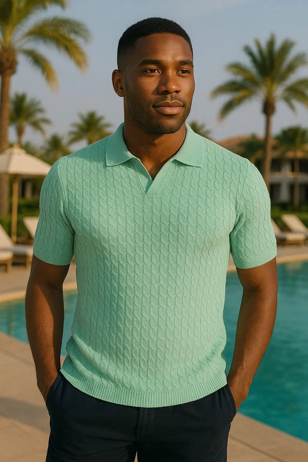Resort Wear | Cashmere feel polo shirt | Sky Blue