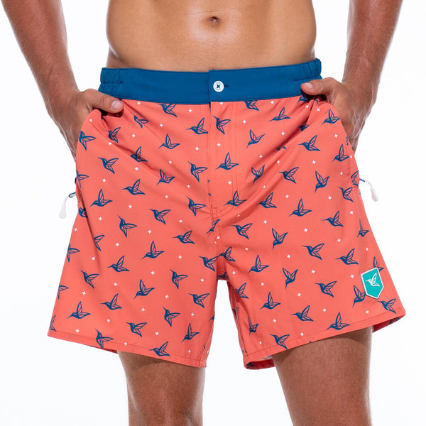 Mens Luxury Swim Trunks | Kolibri Monogram in Sunset Orange