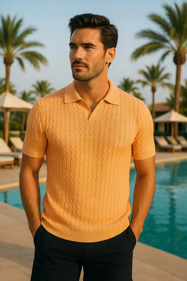 Resort Wear | Cashmere feel polo shirt |  Orange Creme