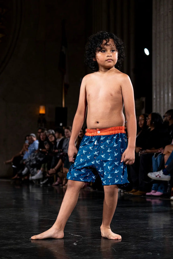 Kids Matching Swim Trunks  | Kolibri Monogram in Deep Ocean